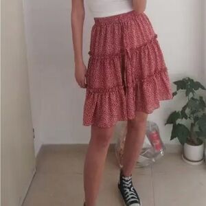 Floral Red Ruffle Tiered Skirt